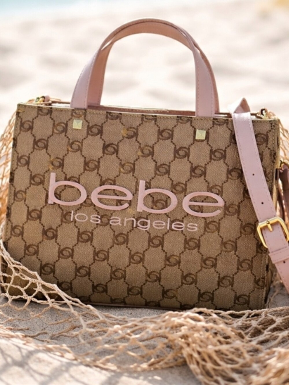 NWT Bebe Los Angeles Blush Mini Tote Bag Logo Print - Picture 4 of 10